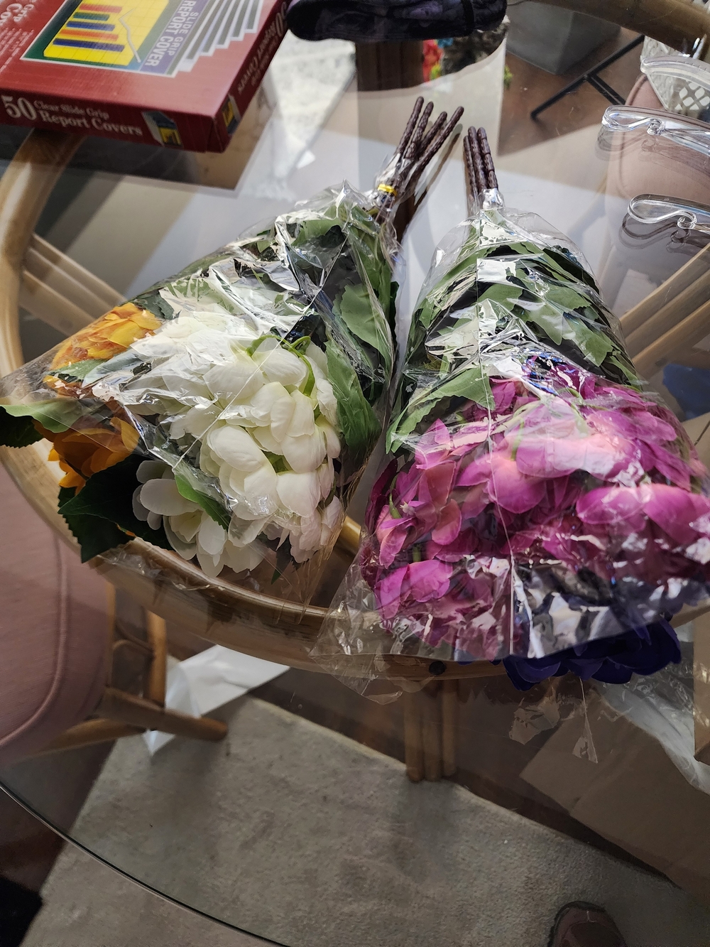 Faux Hydrangea Bouquets in White and Purple